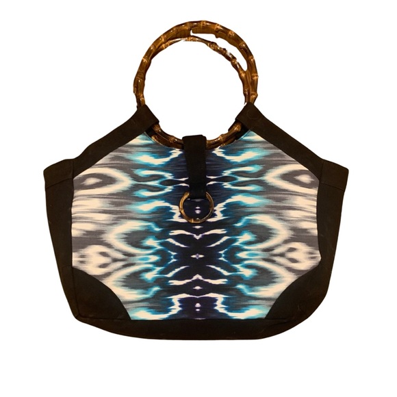 Carmen Marc Valvo black, white, navy and turquoise pool bag/ large tote bag - Picture 2 of 5